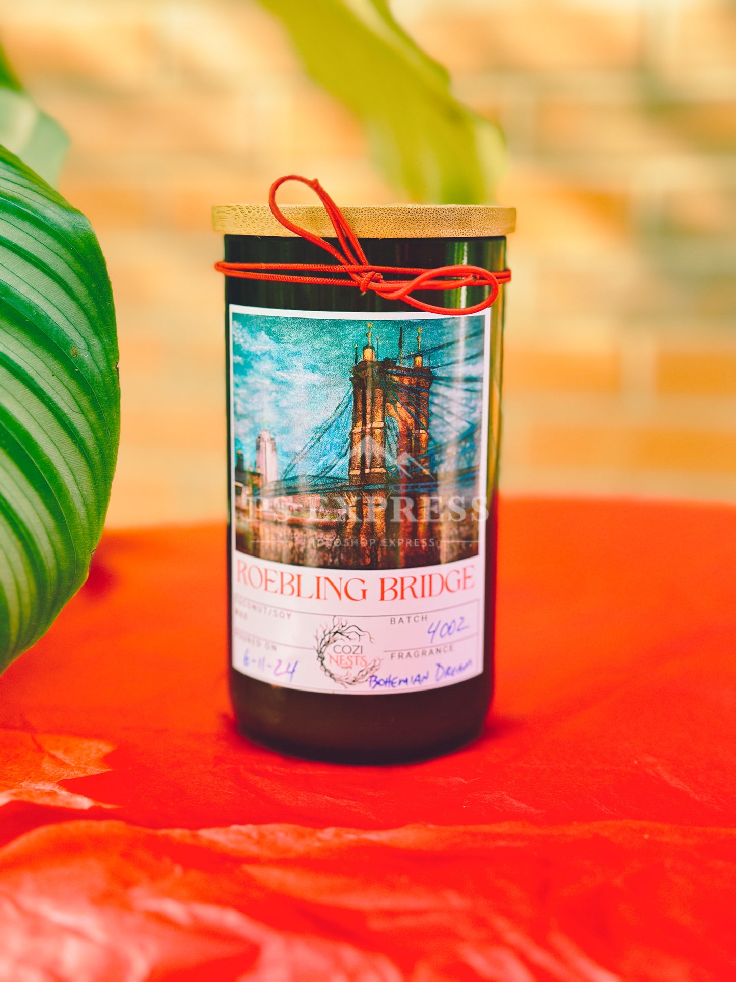 Roebling Bridge -Wine Bottle Candle