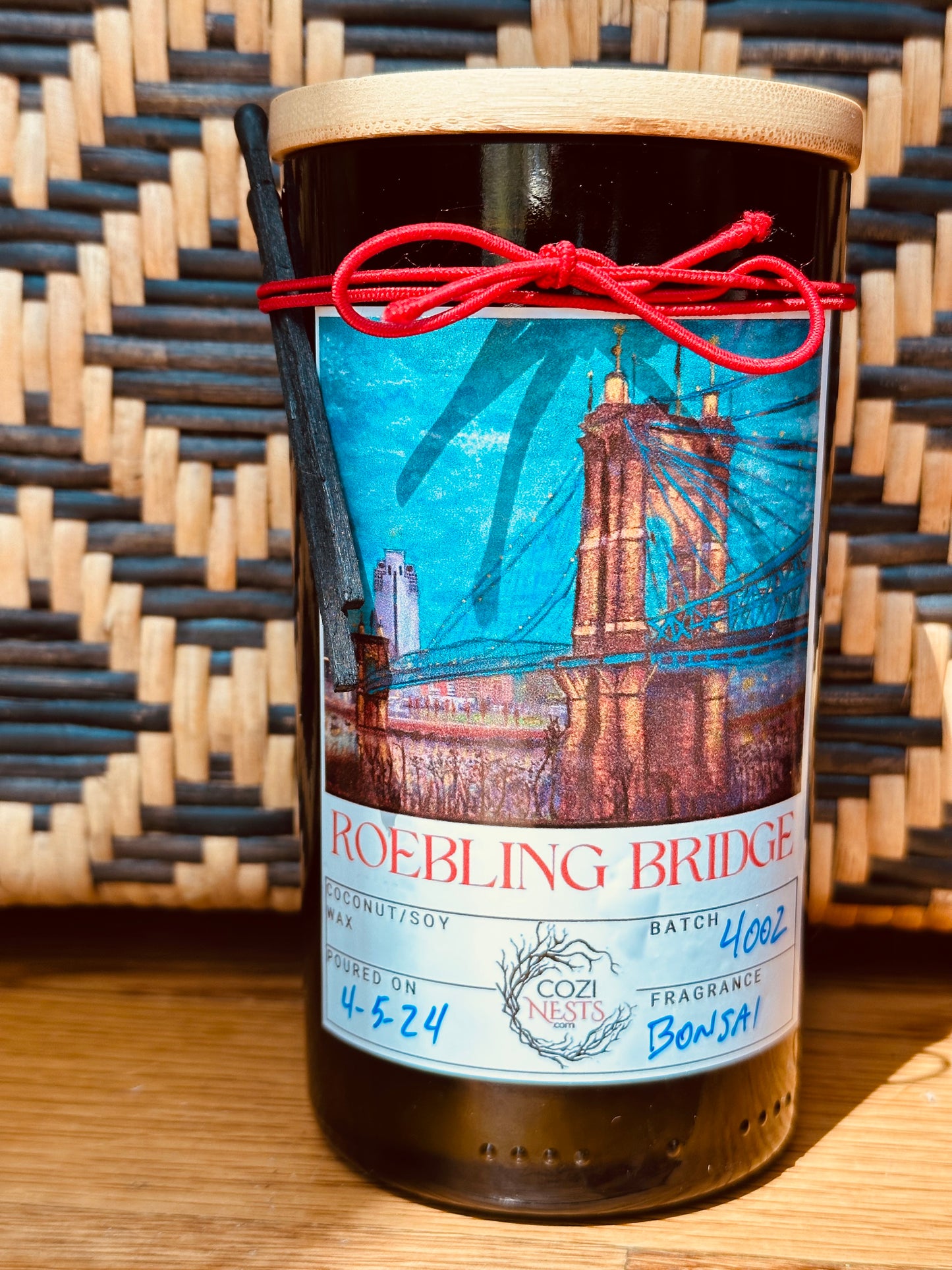Roebling Bridge -Wine Bottle Candle
