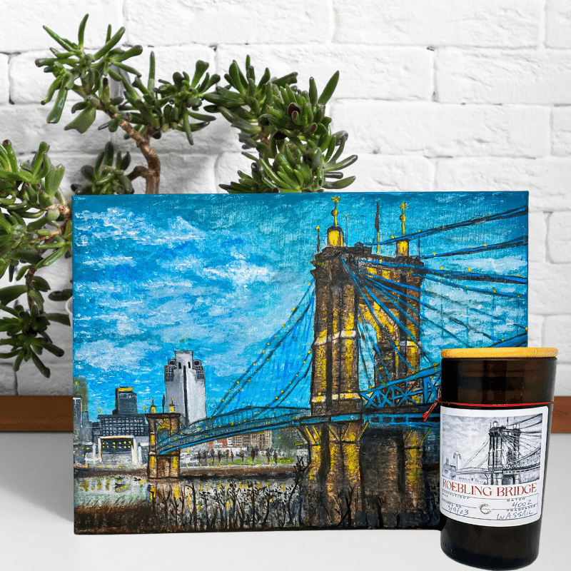 Roebling Bridge -Wine Bottle Candle