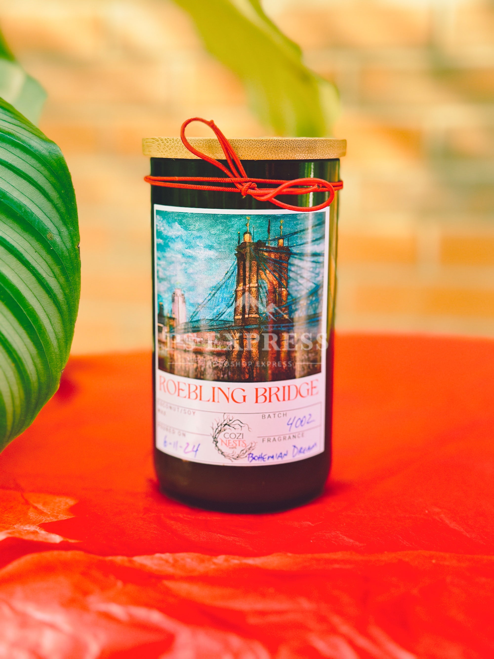 Roebling Bridge -Wine Bottle Candle