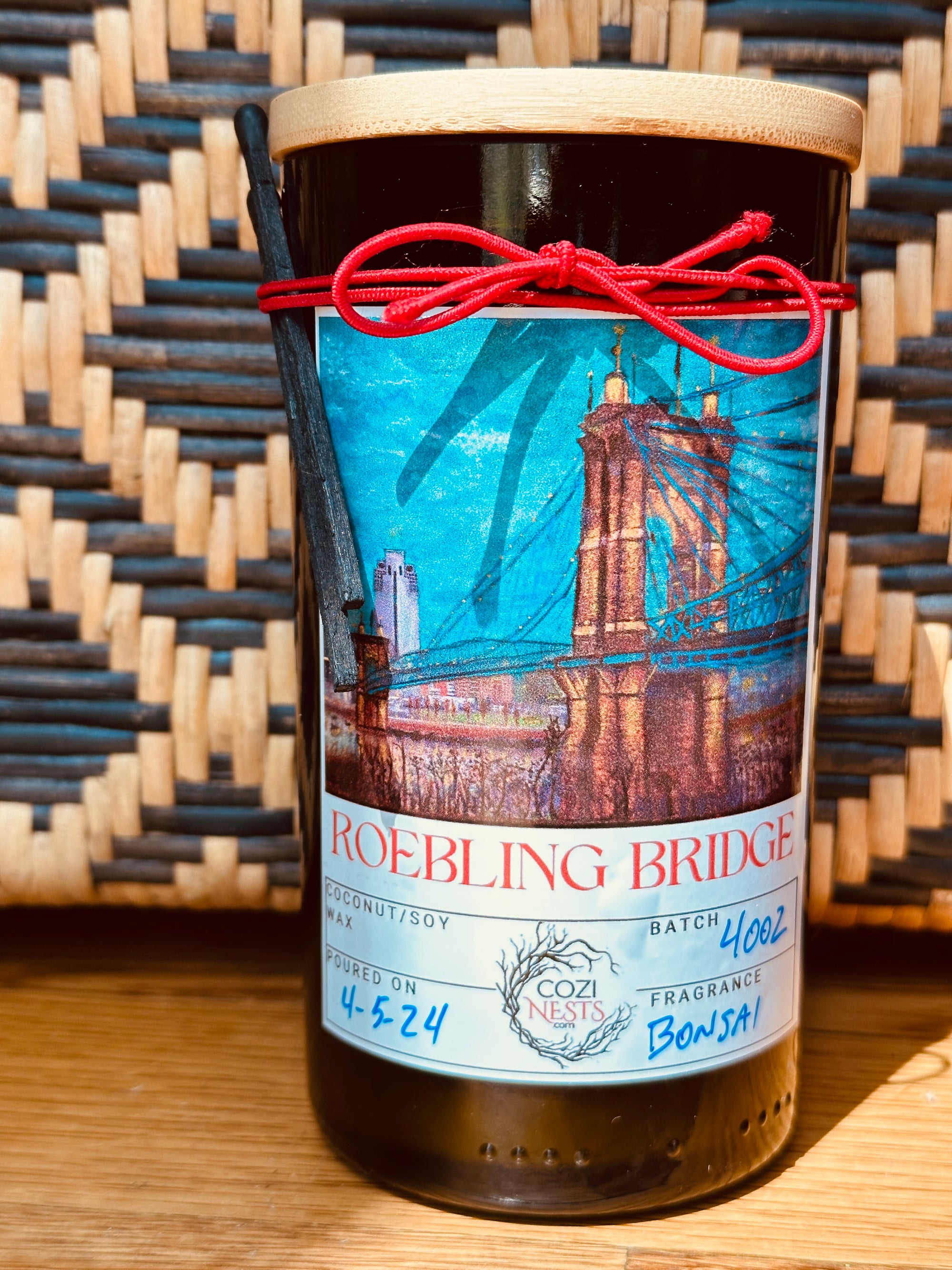 Roebling Bridge -Wine Bottle Candle