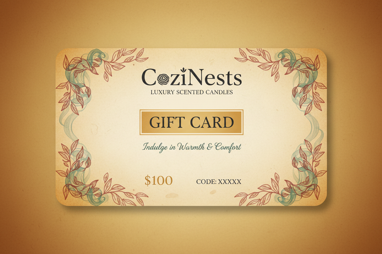 coziness gift card. hex codes #d39b2c, #b23a35, #2f2b2b, #f1e4cc, #589d9d,