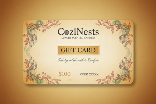 coziness gift card. hex codes #d39b2c, #b23a35, #2f2b2b, #f1e4cc, #589d9d,