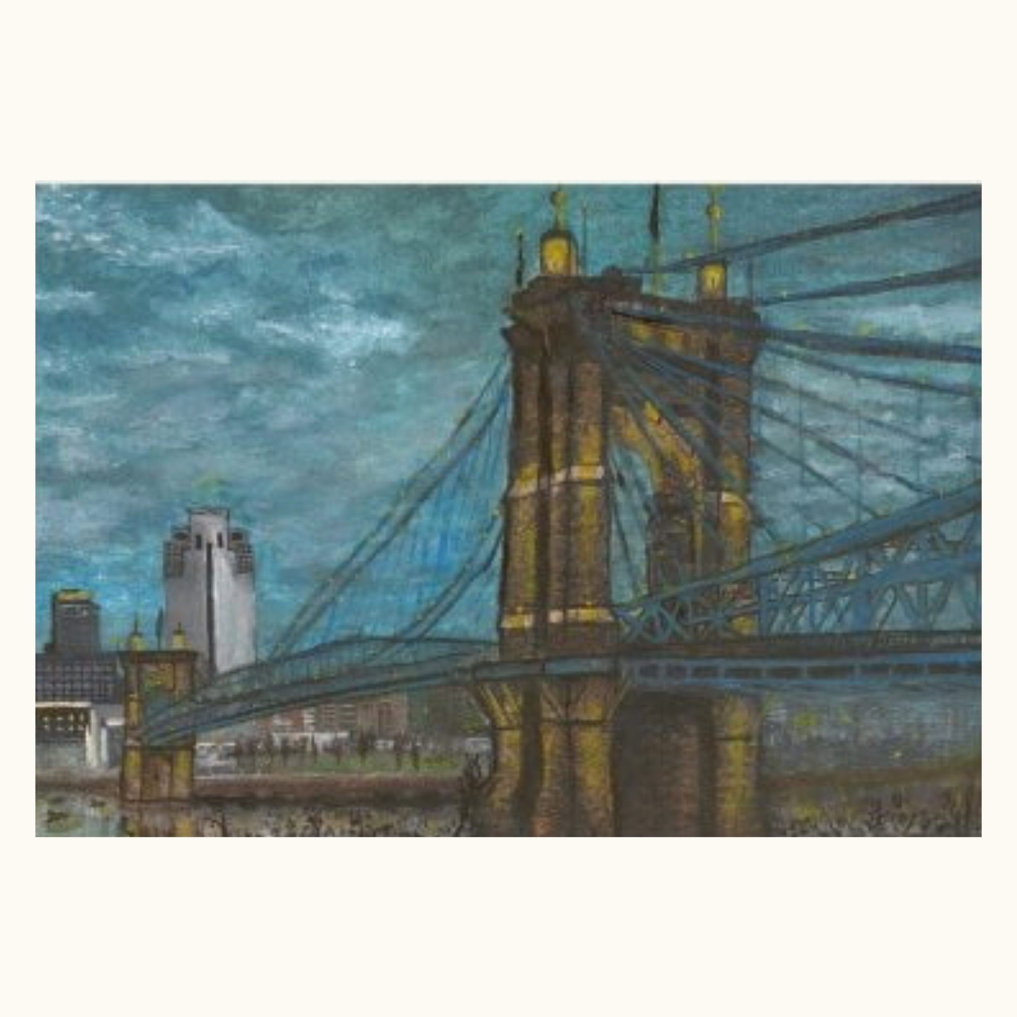 art print of the Roebling Bridge moody grey clouds